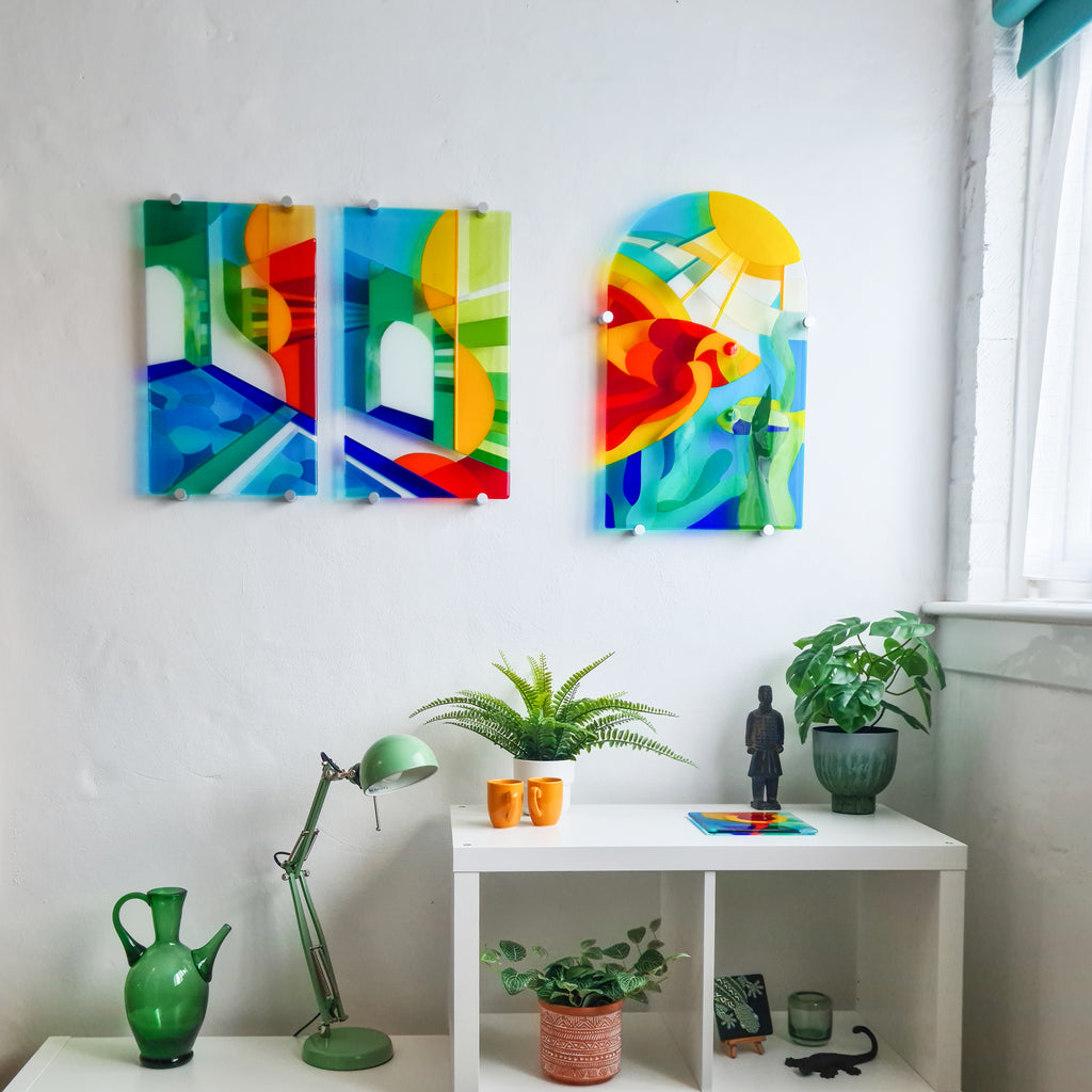 Under the Sea: Fused glass wall art. Glass artwork with vibrant colours in a modern style