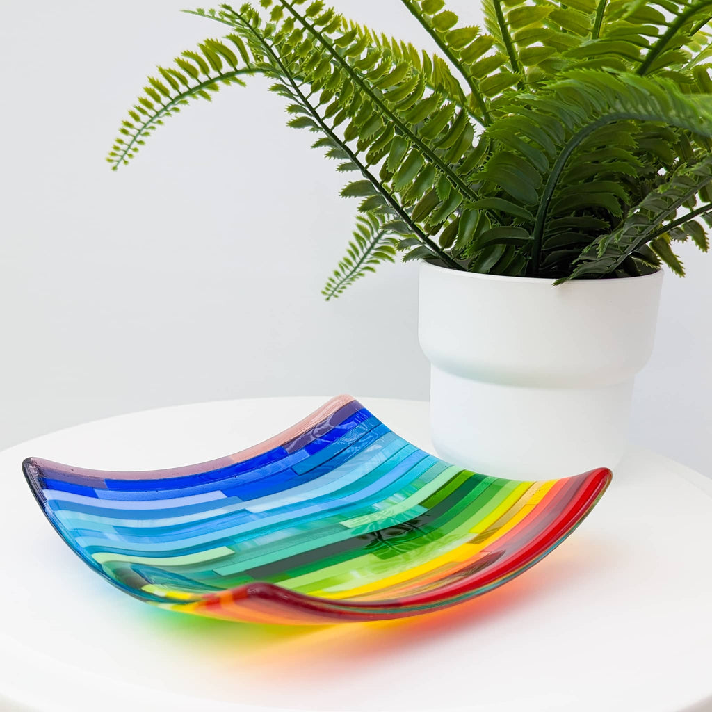 Glass Art Knick-knacks: Rainbow stripes fused glass dish