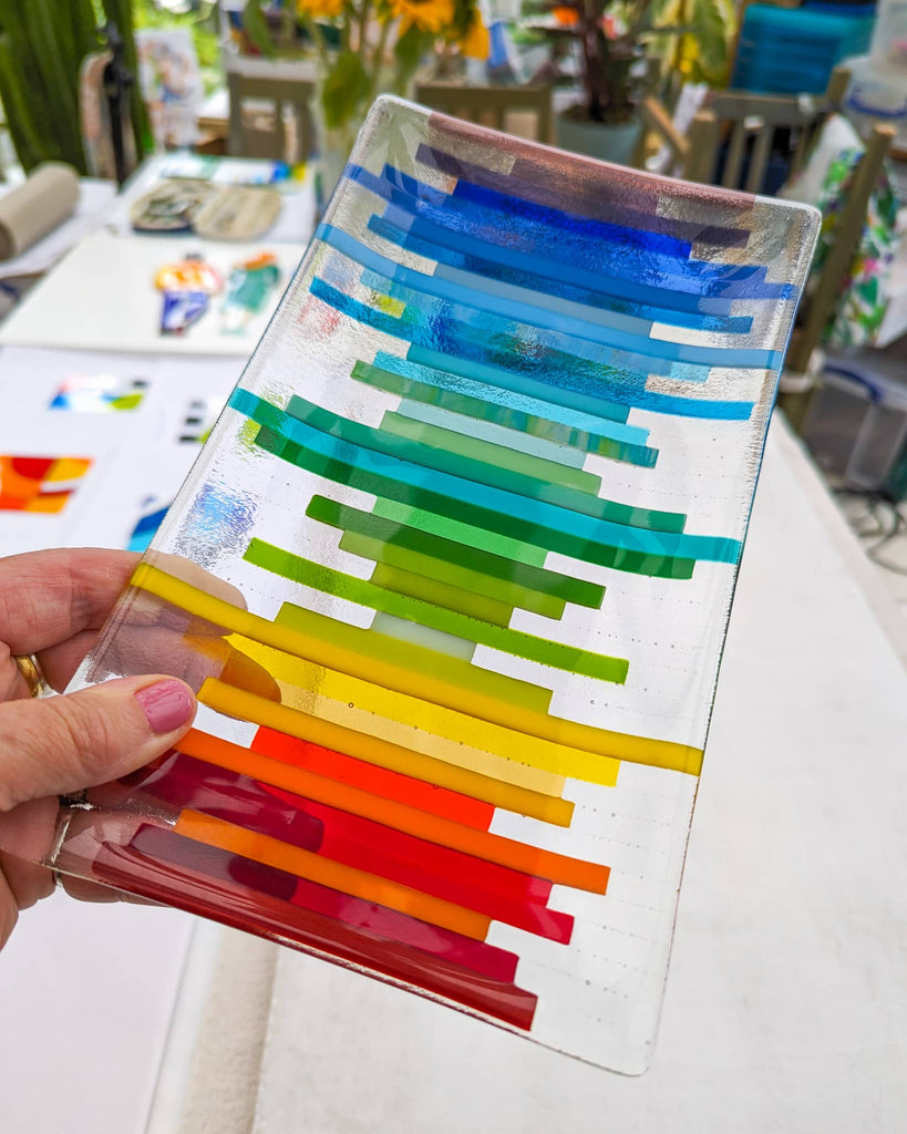 Reverse Rainbow Waveform dish - Glass Art by Linda