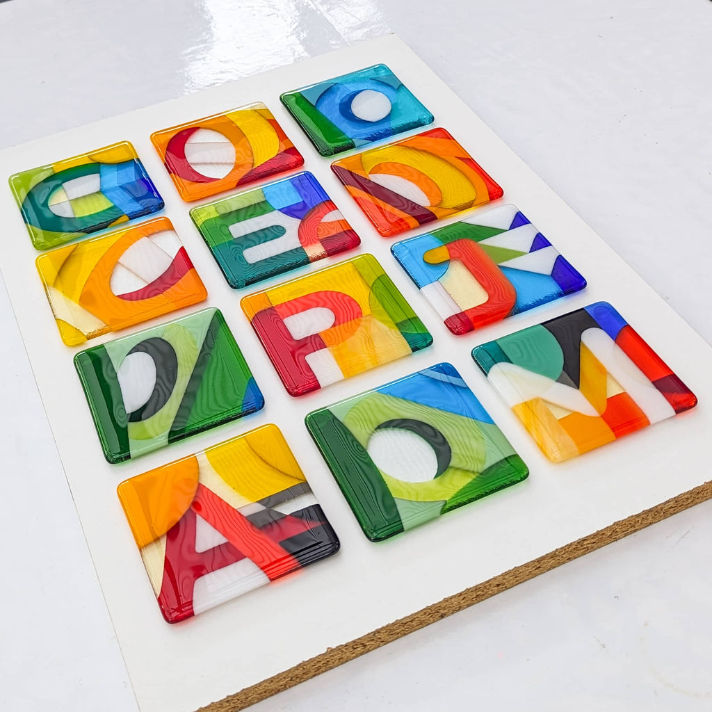 Alphabet coaster Glass art for tables glassartbylinda