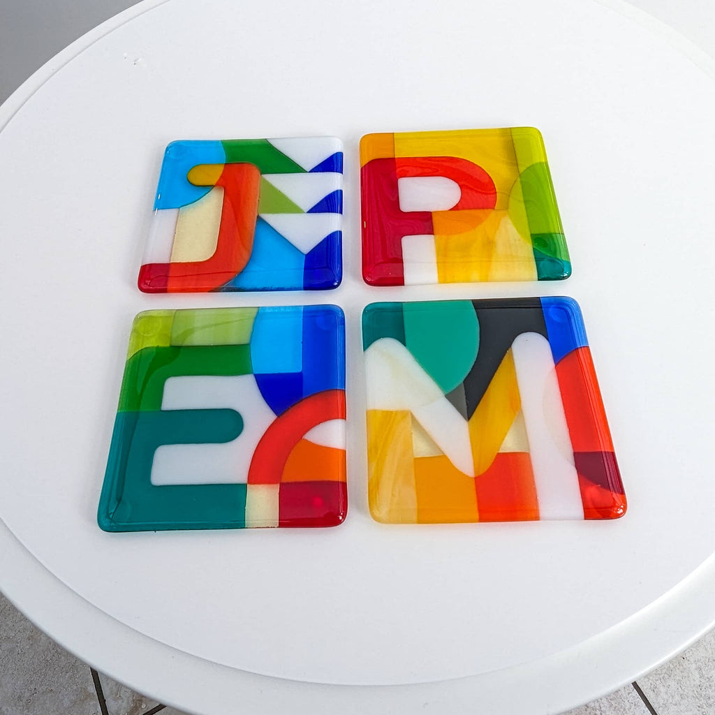 Alphabet coaster Glass art for tables glassartbylinda