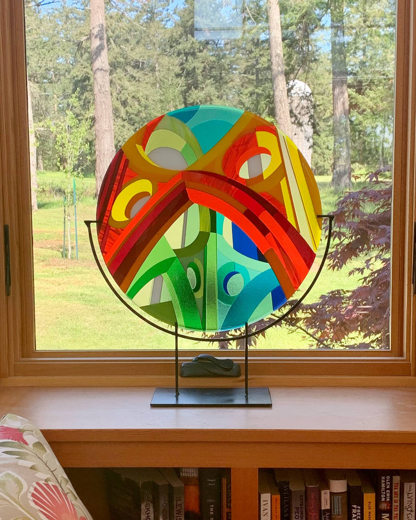 Wells large round fused glass art sculpture