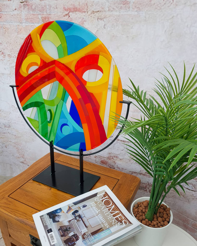 Wells large round fused glass art sculpture