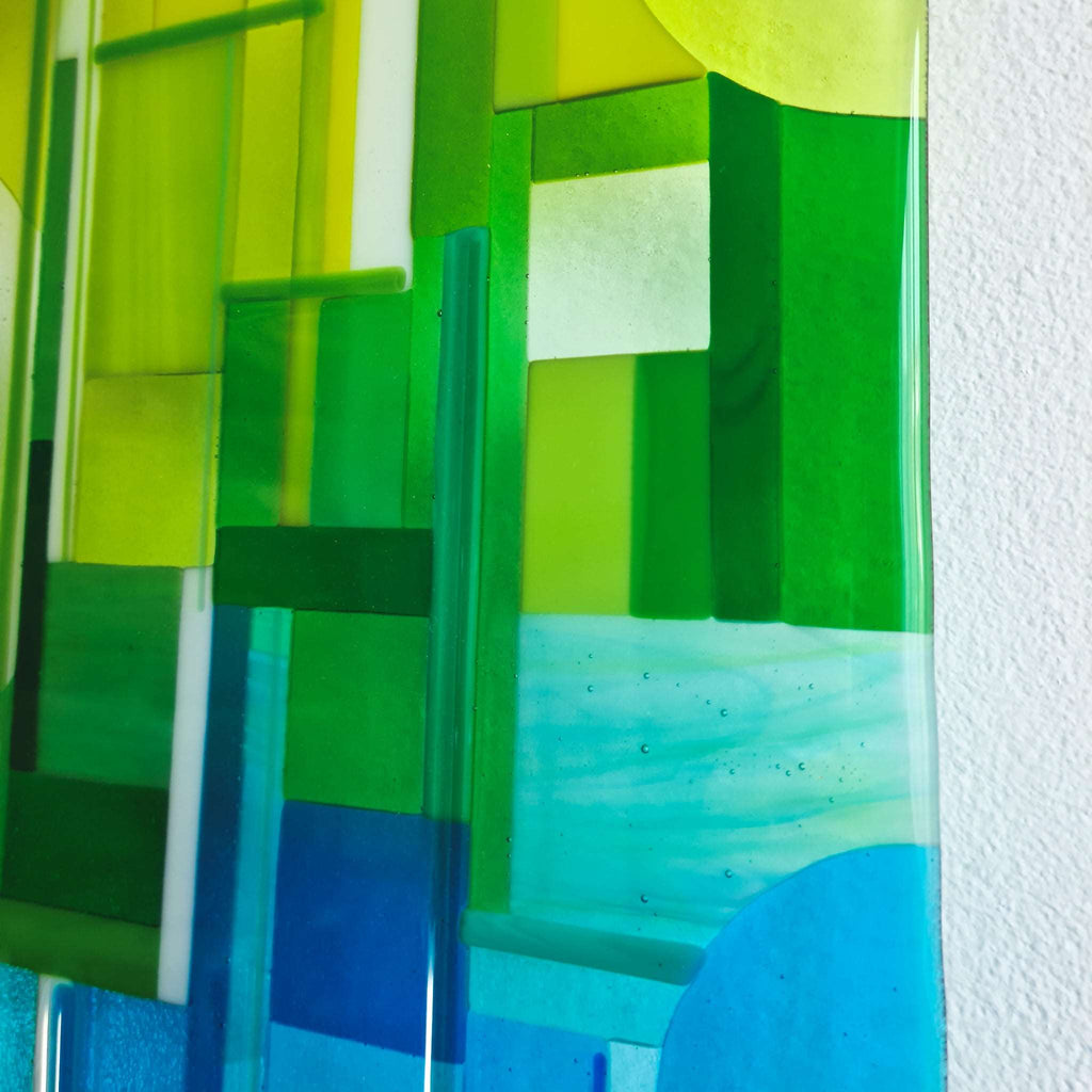 Rainbow Remnants: Fused glass wall art - Unique contemporary art glass panel in vibrant colours for home decor